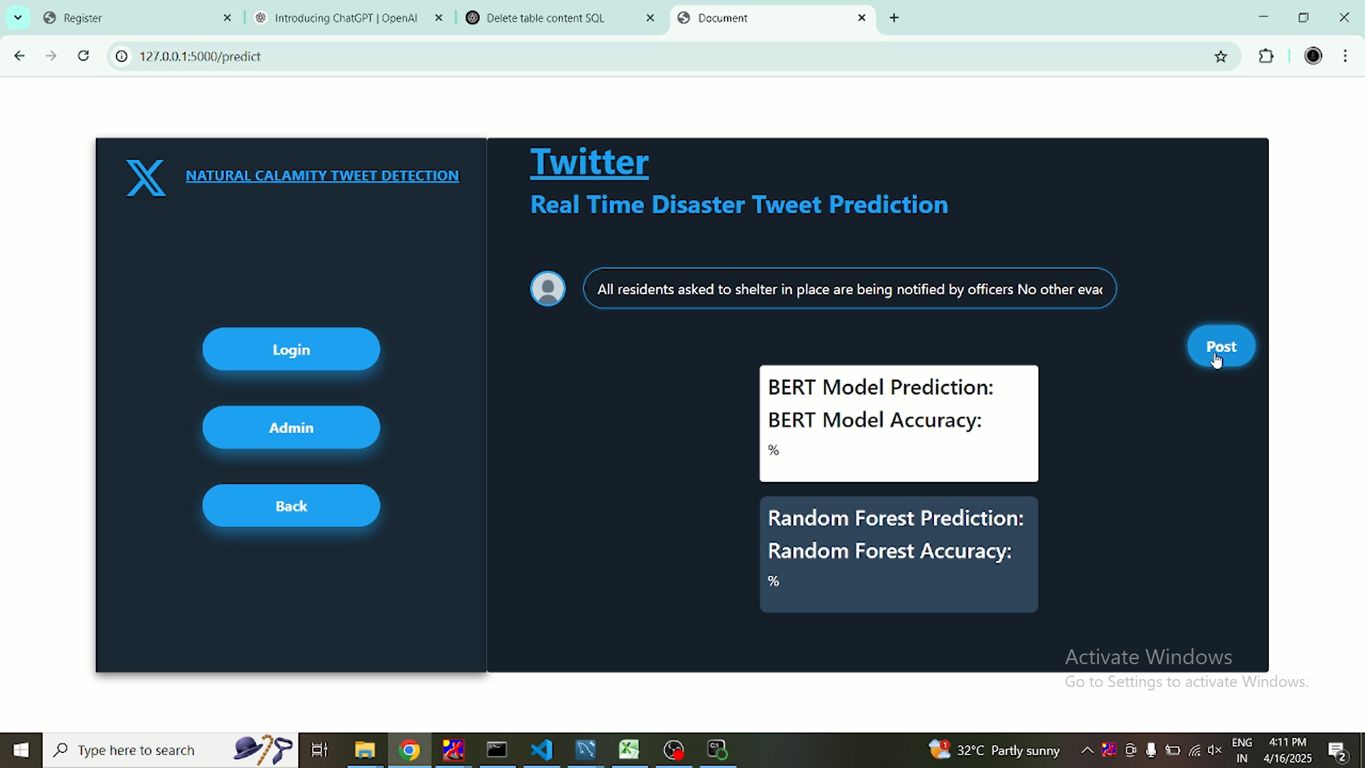 PREDICTING DISASTER-RELATED TWEETS USING MACHINE LEARNING FOR REAL-TIME RESPONSE